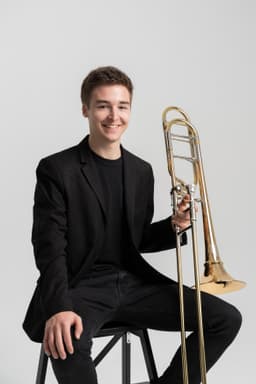 Portrait of a professional musician with a trombone